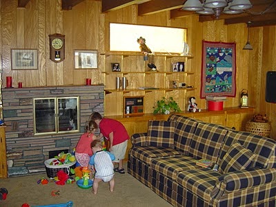 Before: Family Room dated with old paneling :: OrganizingMadeFun.com