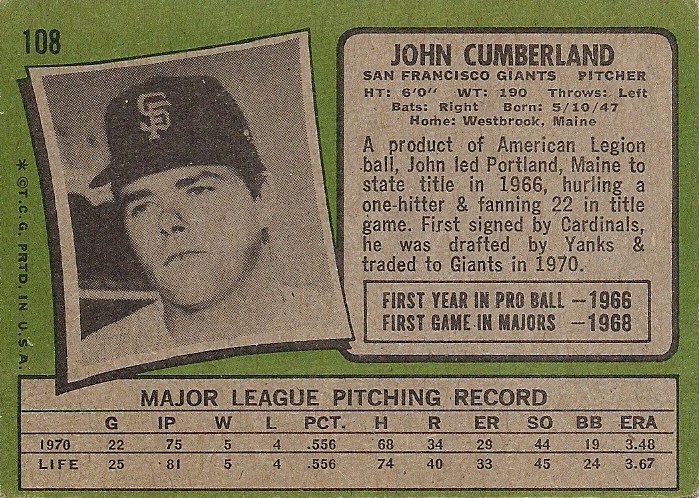 Topps 1971: no. 108 - john cumberland