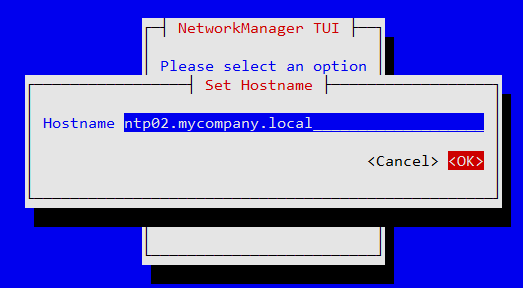 Figure (1.5) Set Host name From Network Manager TUI.
