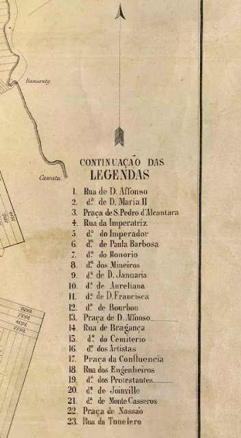 Detalhe da segunda legenda da planta de Otto Reimarus para Petrópolis, RJ, em 1854