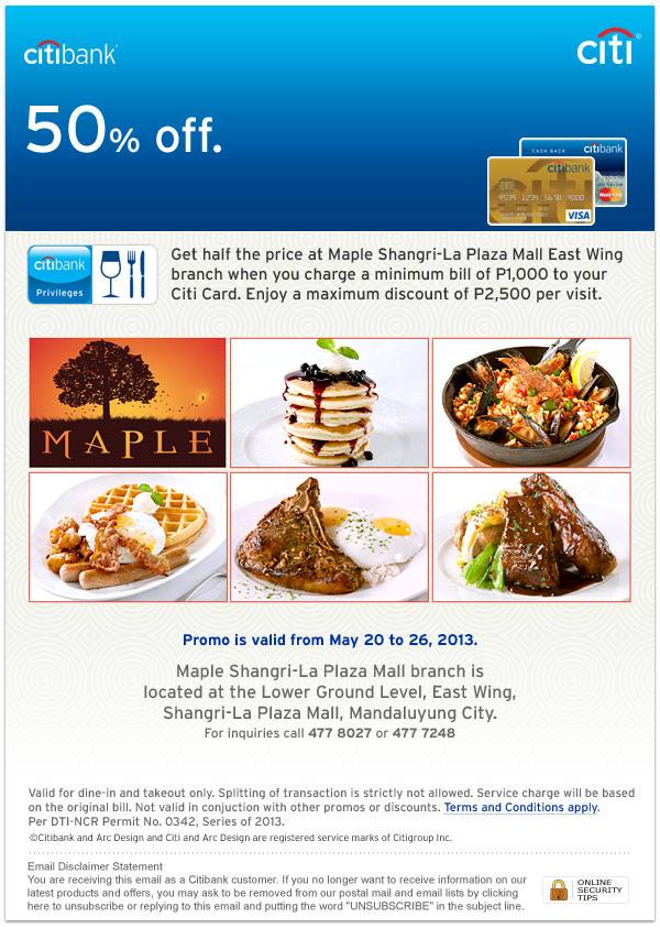 Manila Shopper 50 off at Don Henrico's & Maple with Citibank Credit Card