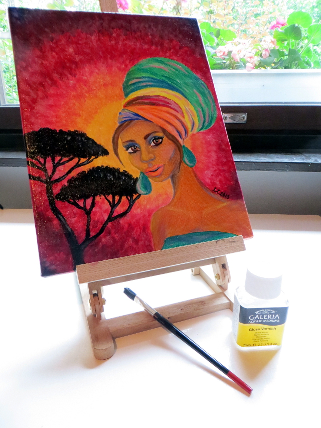 Useful art supplies for making acrylic paintings on canvas: varnish, medium, gesso, transfer paper and metallic paints and why and how to use them.