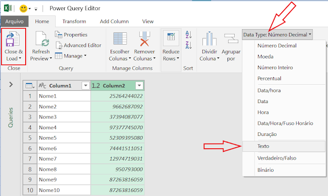 Tela do Power Query