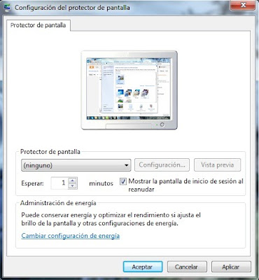 Configuracion del protector de pantalla - Windows 7