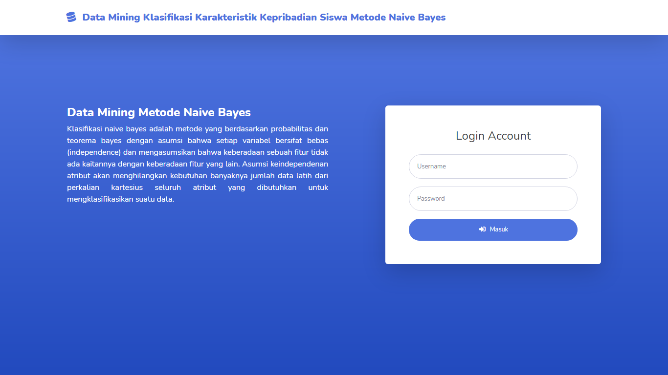 Aplikasi Data Mining Klasifikasi Karakteristik Kepribadian Siswa Metode Naive Bayes - SourceCodeKu.com