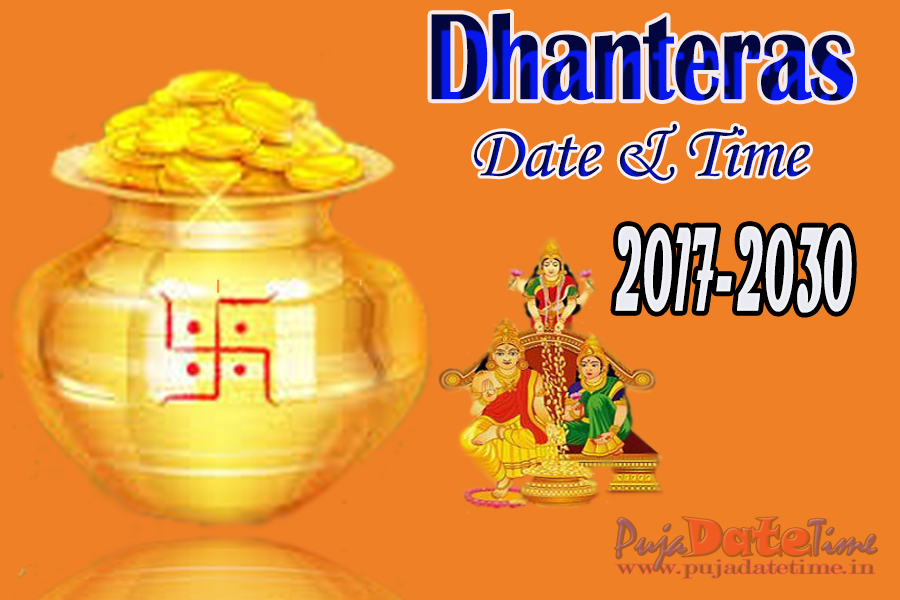 2017 to 2030 Dhanteras Puja Calendar in India, धनतेरस पूजा तिथि 2017 2030
