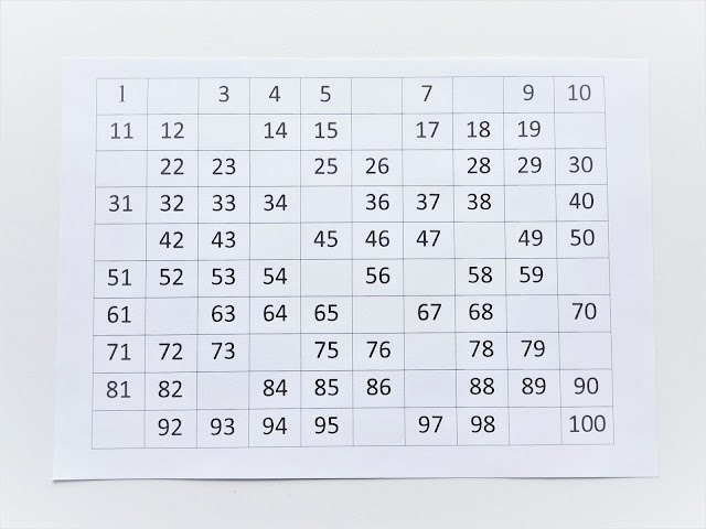 Tabela z liczbami do uzupełnienia w zakresie do 100