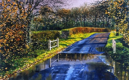 21-Wet-Road-Joe-Francis-Dowden-Photo-Realistic-Watercolour-Paintings-www-designstack-co