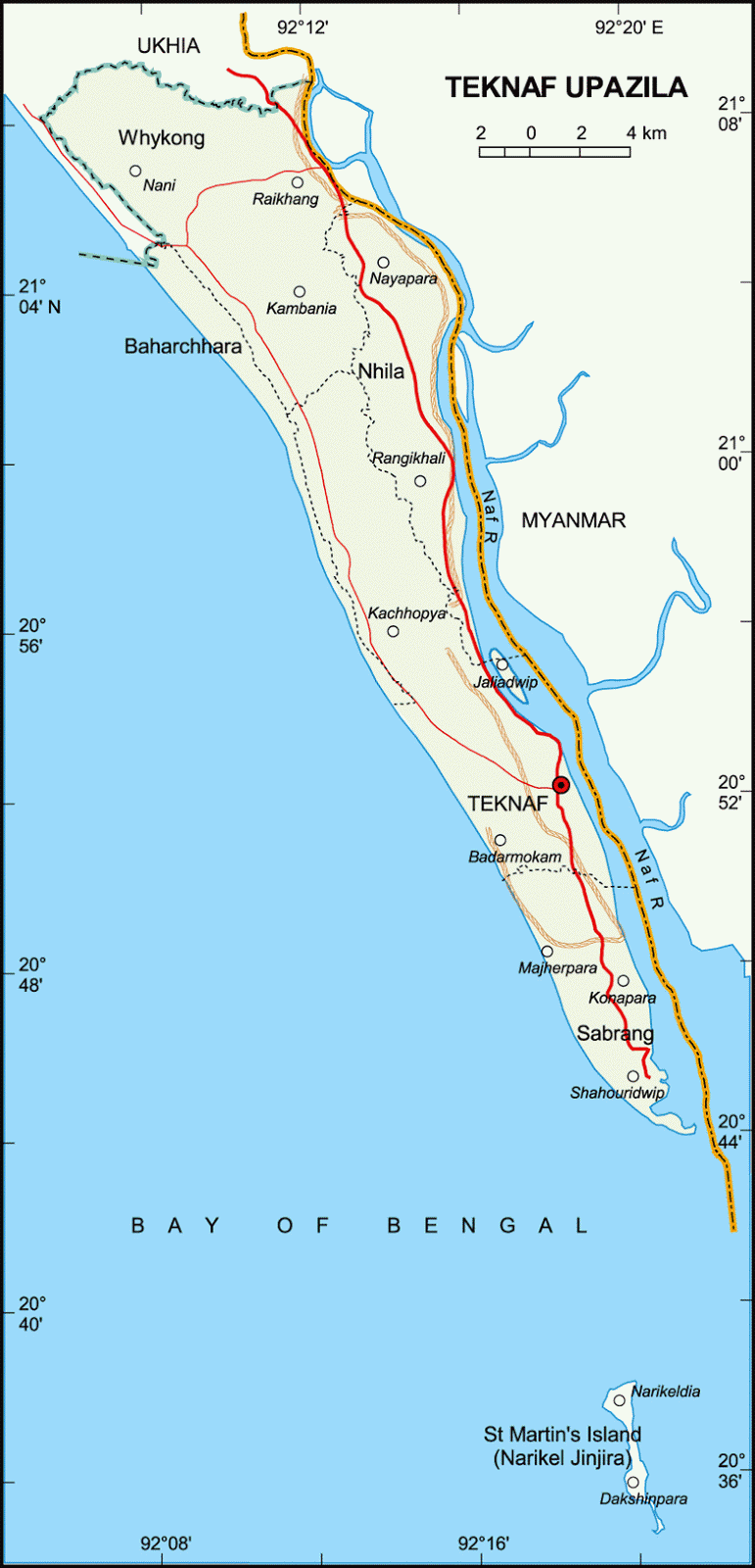 Teknaf Upazila Map Cox's Bazar District Bangladesh