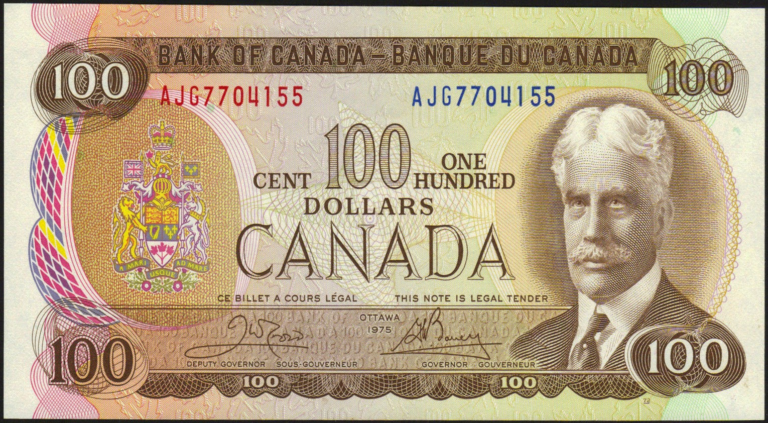 Canada 100 Dollar Note 1975 Sir Robert Borden|World ...