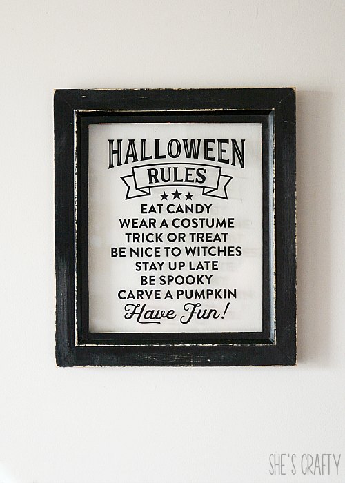 Halloween vinyl art, thrift store frame update