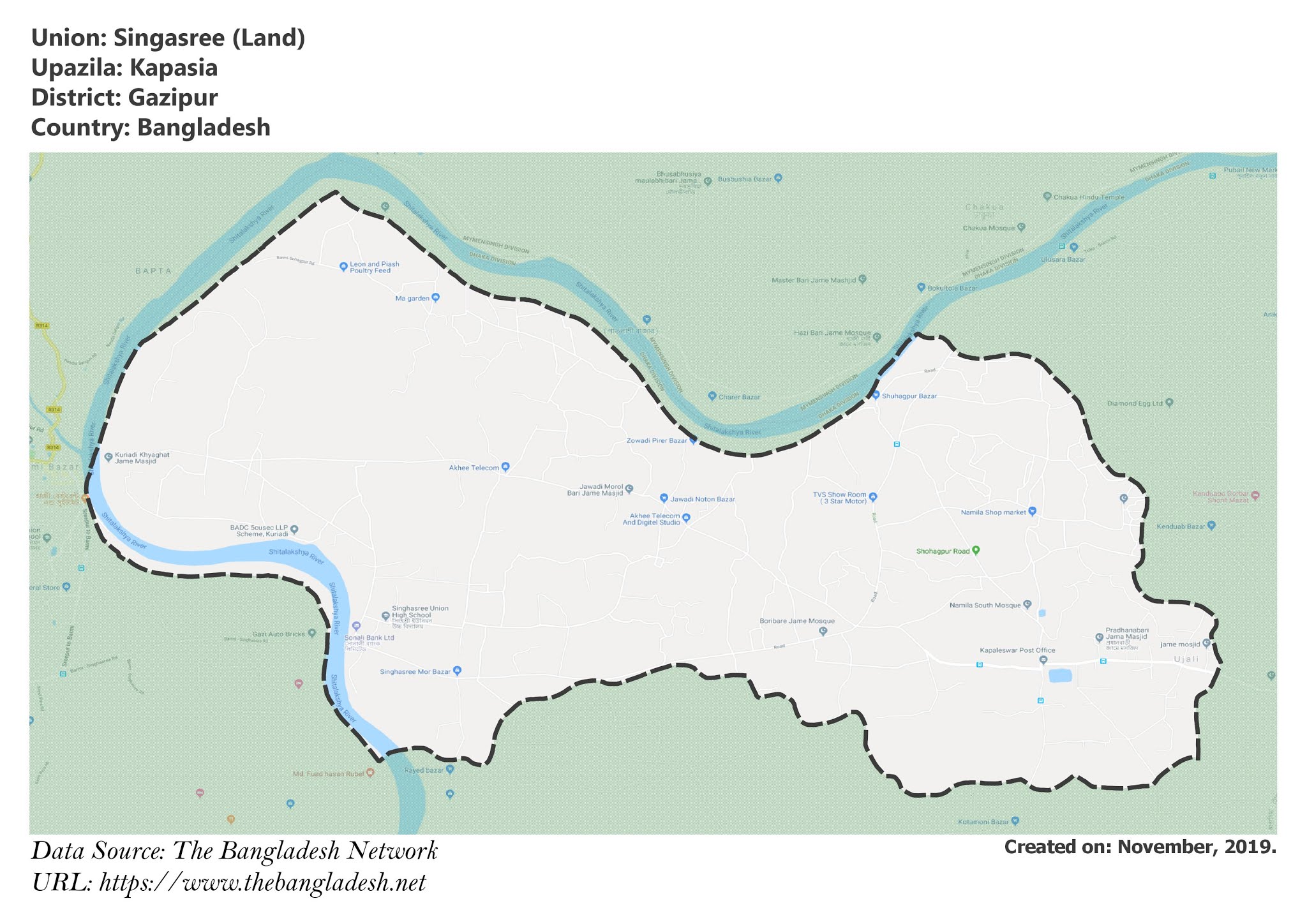 Map of Singasree of Kapasia Upazila Map of Singasree of Gazipur, Bangladesh.