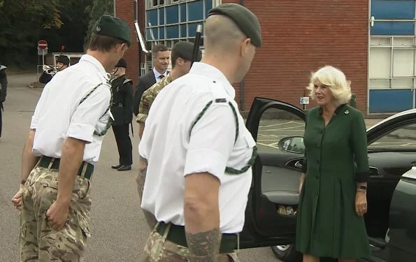 Prince Philip had been the Colonel in Chief of The Rifles since its formation. The Duchess is wearing a green coat dress and a bugle brooch