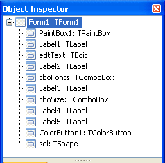 Objects in the sample project in Lazarus Object Inspector