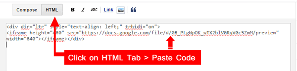 Paste The Code Inside HTML editor of new Post