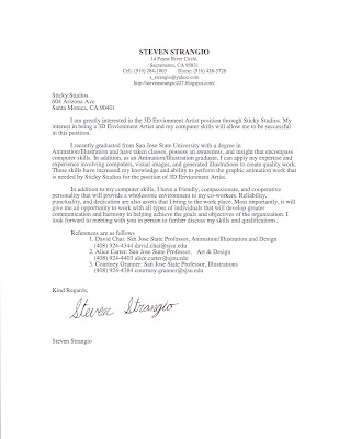 cover letters steven strangio s animation blog cover letter for game artist