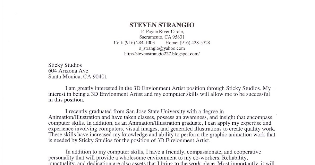 cover letters steven strangios animation blog artist cover letters