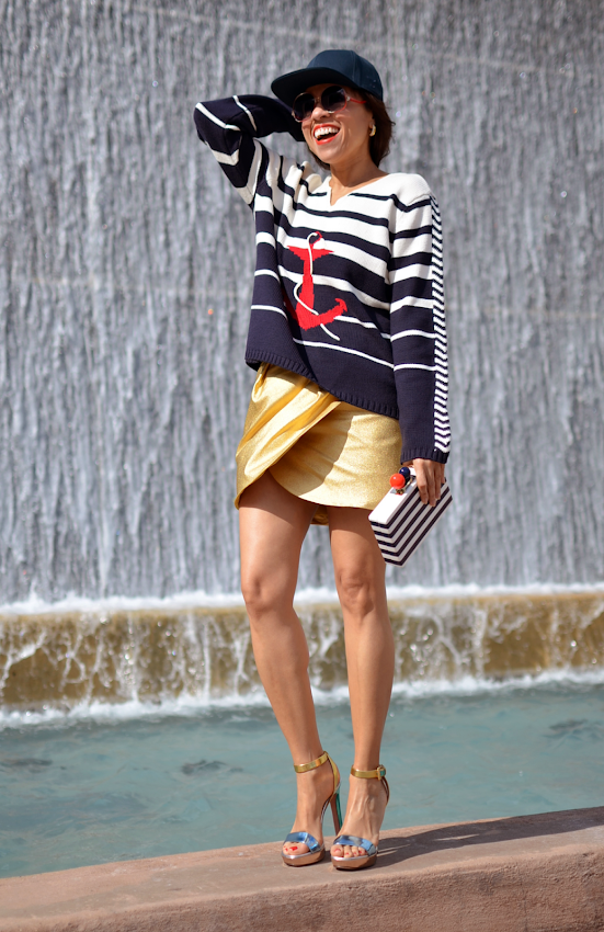 Outfit with metallic skirt 