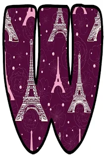 Abecedario Morado con Torre Eifel.