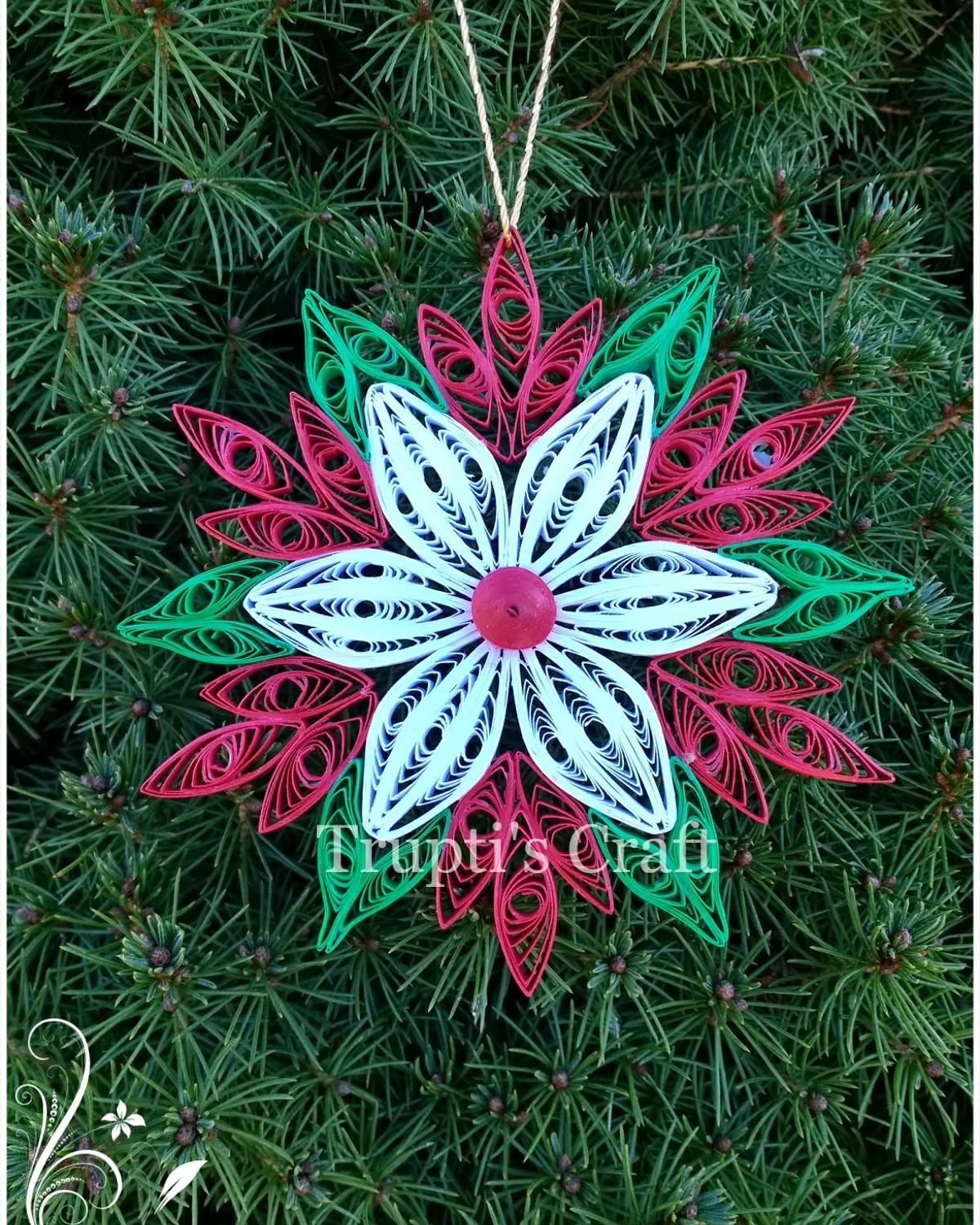 Trupti's Craft Paper Quilling Christmas Ornament / Snowflake/ Car hanging / Wall Hanging