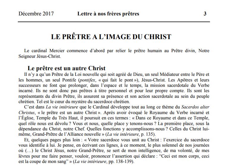 TradiNews [Lettre à Nos Frères Prêtres  FSSPX (France)] Le prêtre à l