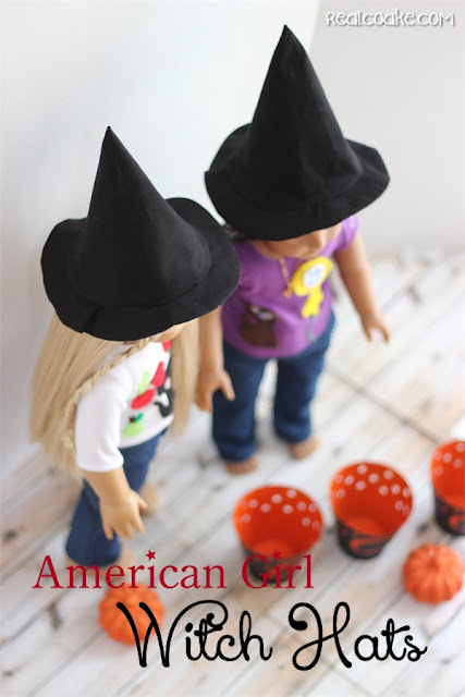 Free American Girl Doll clothes pattern to make a cute and easy witch hat. #AGDoll #AmericanGirlDoll #Halloween #Sewing #RealCoake