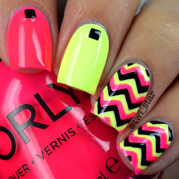 Neon Chevron nails featuring Orly Passion Fruit and Key Lime Twist