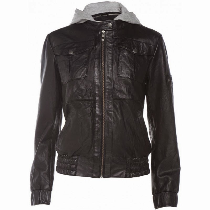 Women’s Black Leather Hooded Bomber Jacket CRICK FIELD