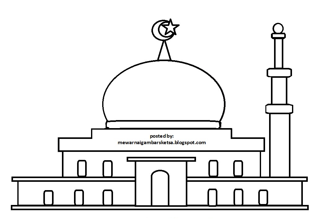 Mewarnai Gambar Sketsa Masjid 36 Download Tk