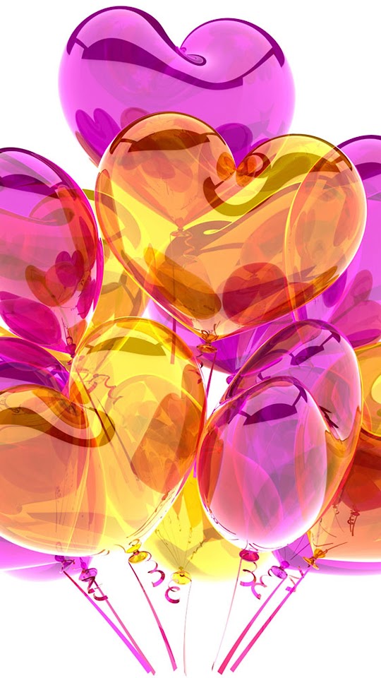 HD Purple Yellow Heart Balloons  Galaxy Note HD Wallpaper