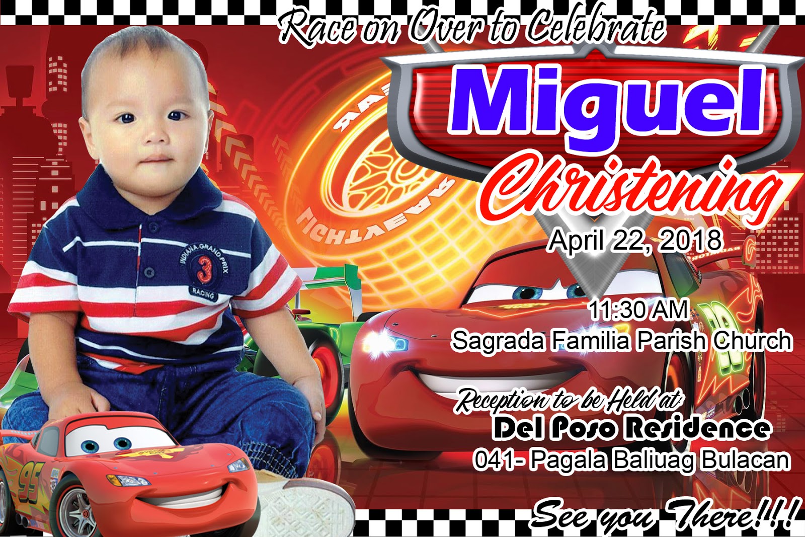 FREE Disney Cars Invitation Design for Christening and First Birthday