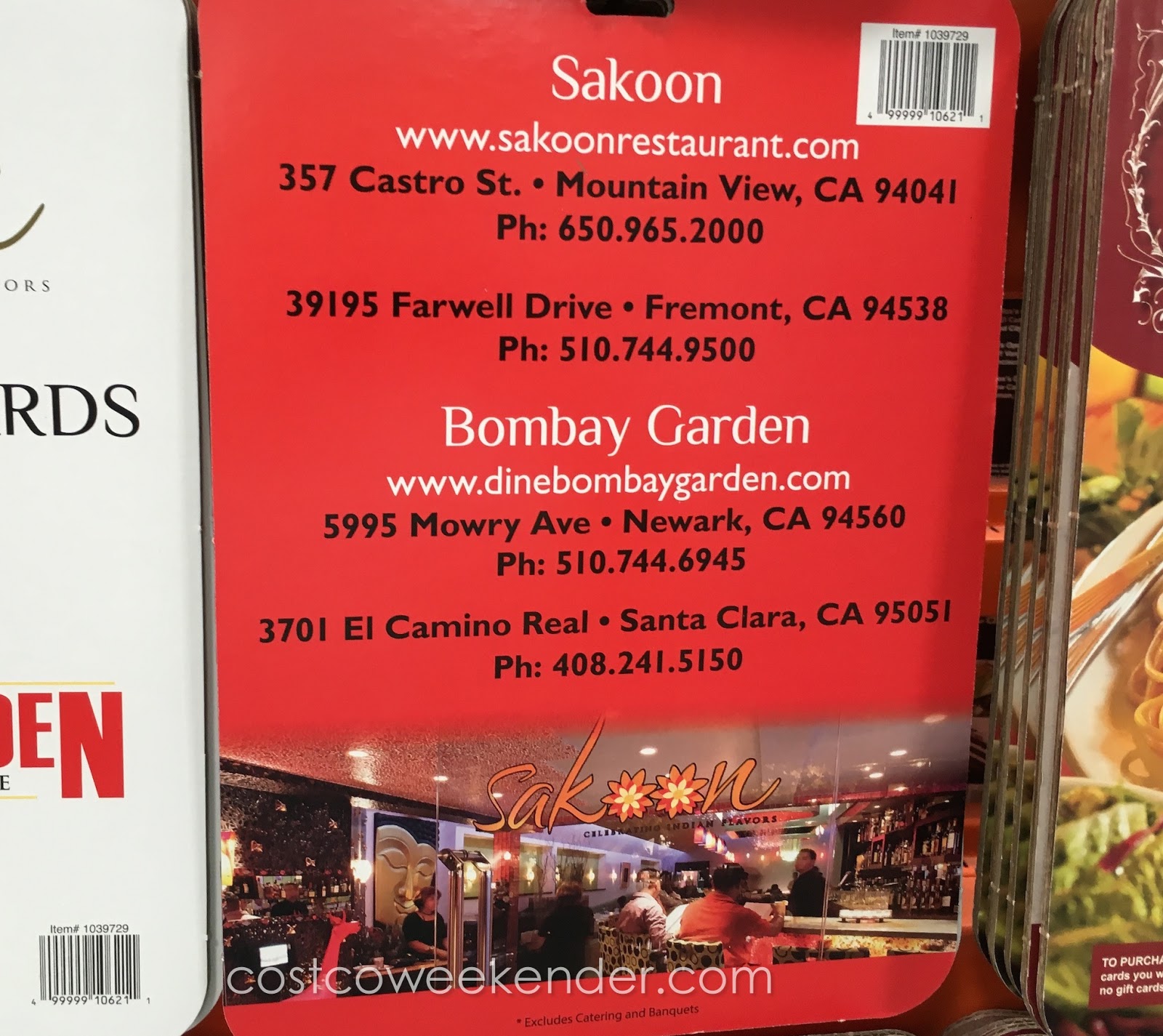 Bombay Garden Sakoon 2 50 Gift Cards Costco Weekender