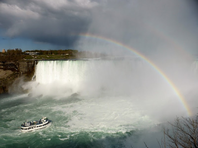 Niagara Falls with double rainbow