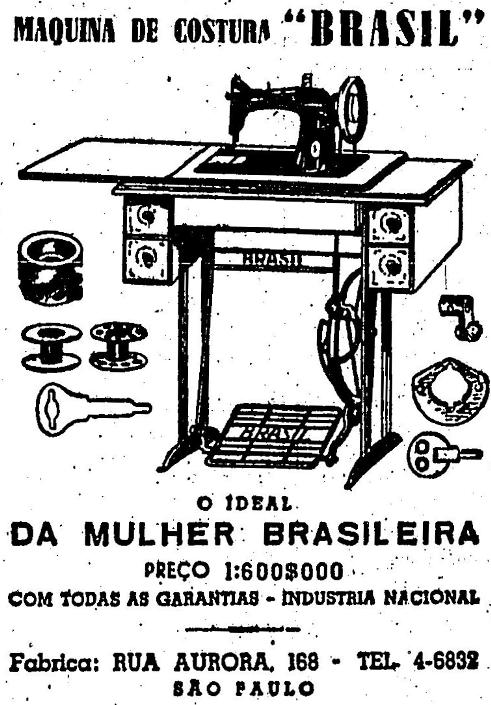 Propaganda da máquina de costura Brasil em 1949: foco nas donas de casa.