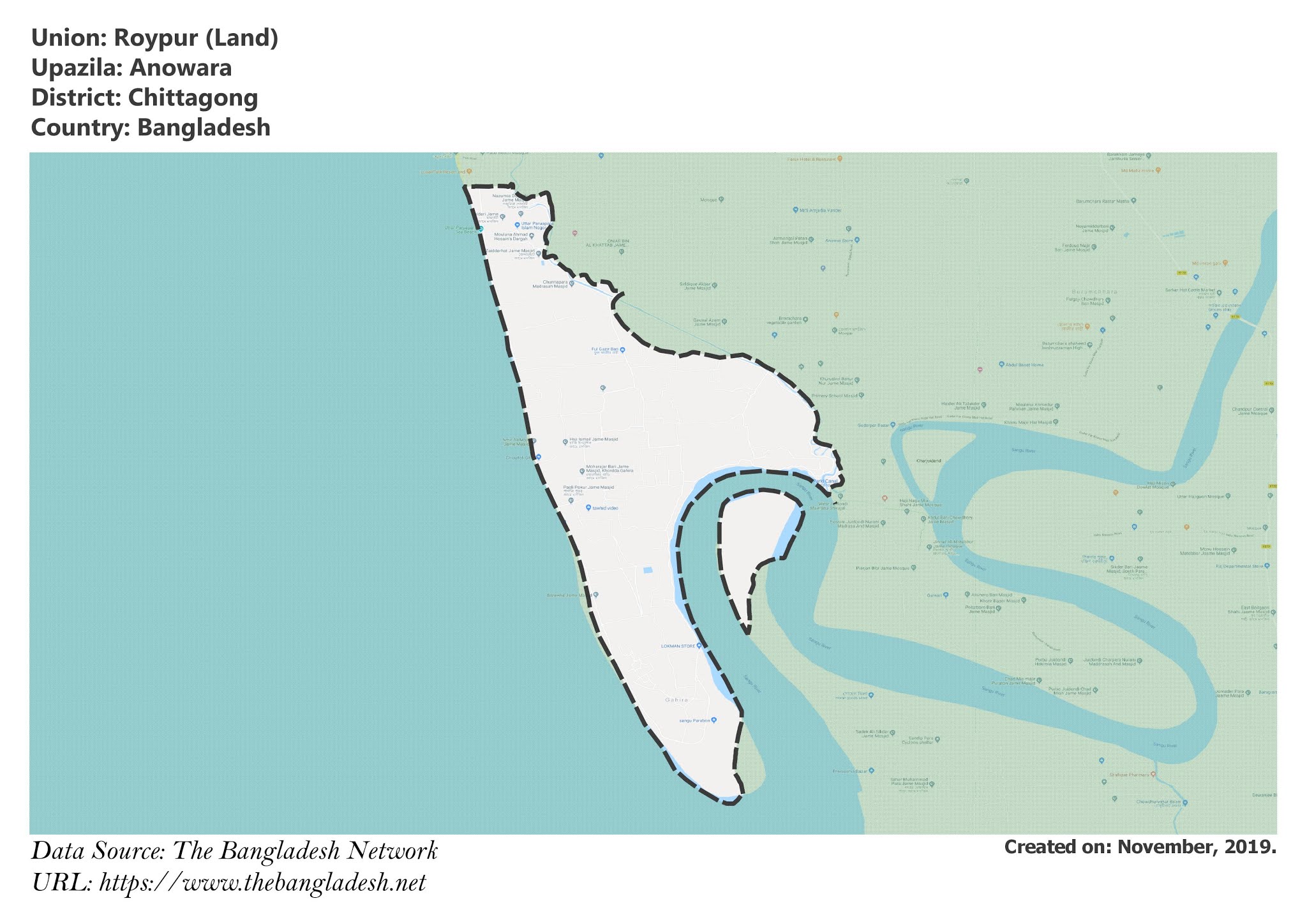 Map of Roypur of Chittagong, Bangladesh.