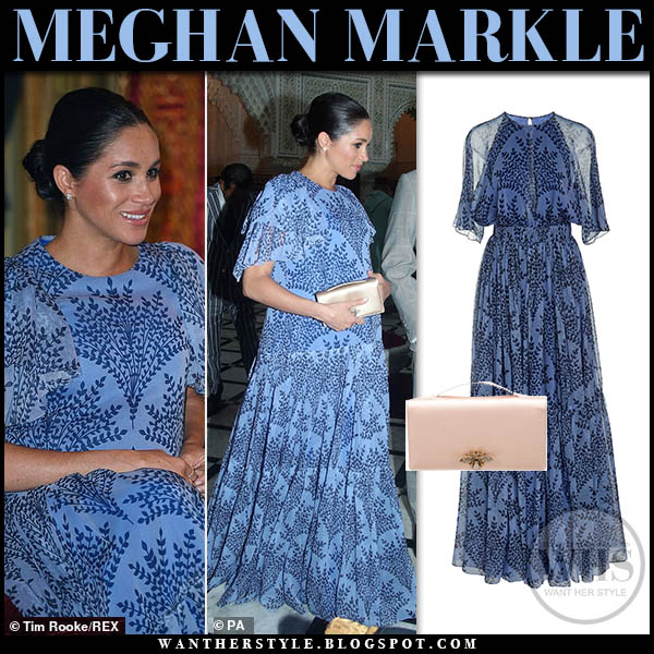 Meghan Markle in blue floral print silk ...