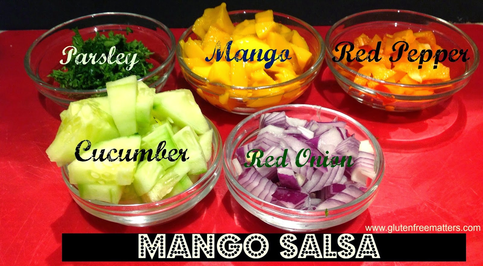 mango salsa in small glass bowls