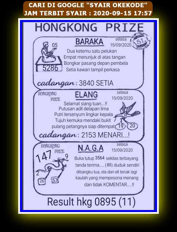 Prediksi Syair Hk 15 September 2020 Ct Angka
