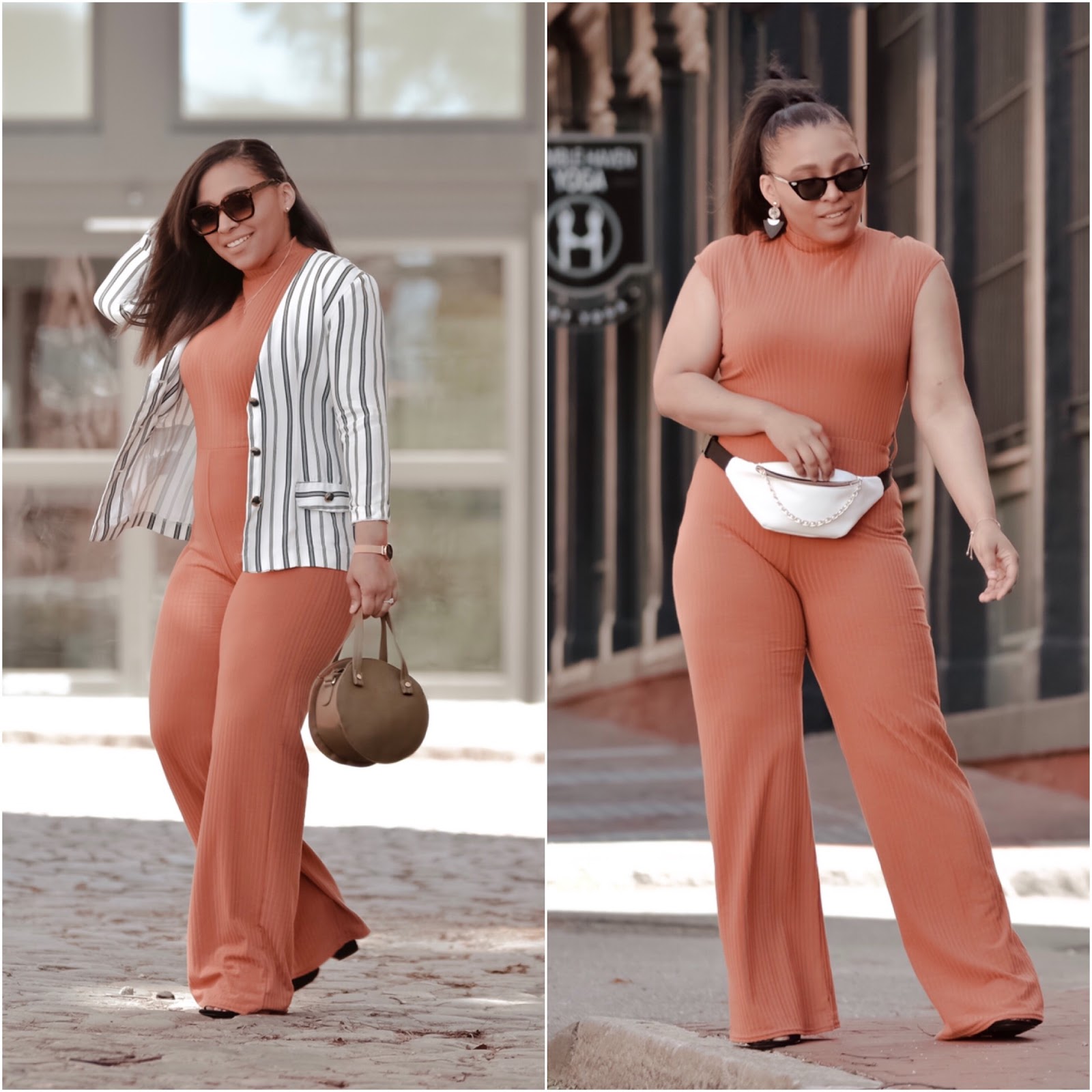 coral jumpsuit outfit