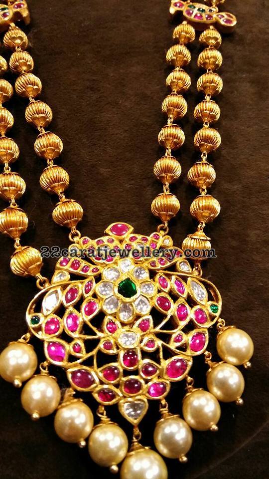 Gold Balls Necklace Ruby Pendant Jewellery Designs