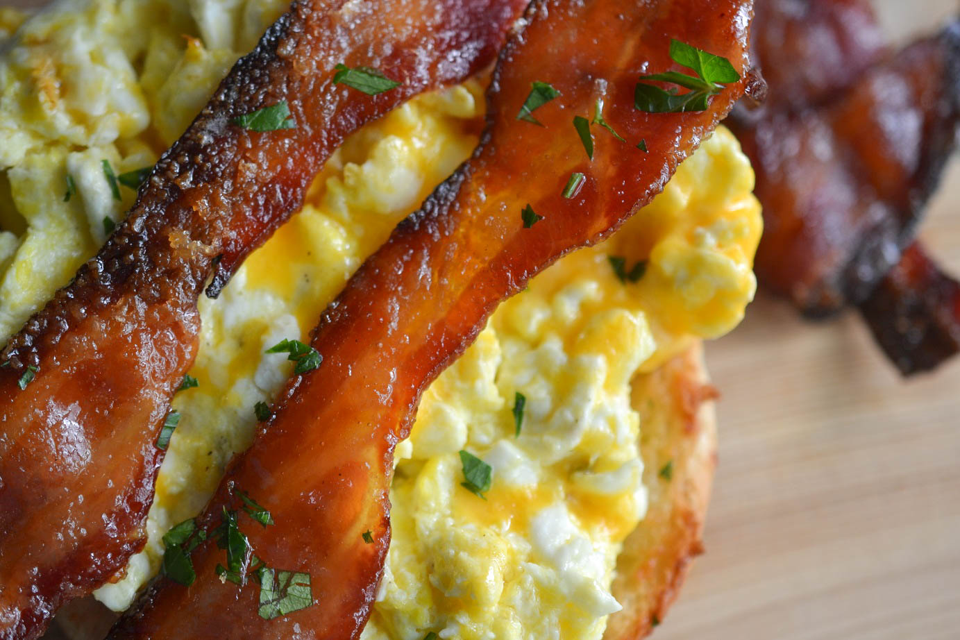 Greedy Girl Candied bacon egg and cheese sandwich