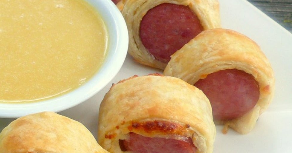 Joyously Domestic Puff Pastry Cheesy Sausage Bites with Honey Mustard