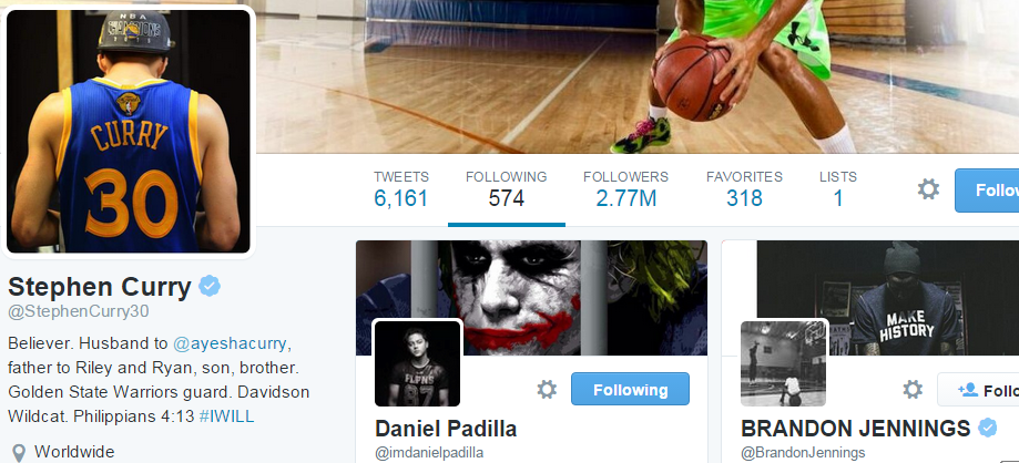 Stephen Curry follows Daniel Padilla on Twitter MyKiRu Stephen Curry follows Daniel Padilla on Twitter MyKiRu