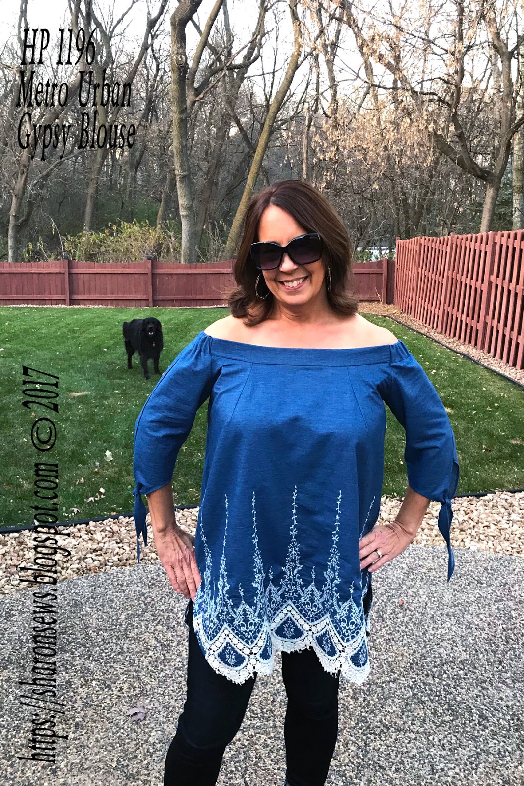 The Hot Patterns Urban Gypsy Top in an Embroidered Border Denim