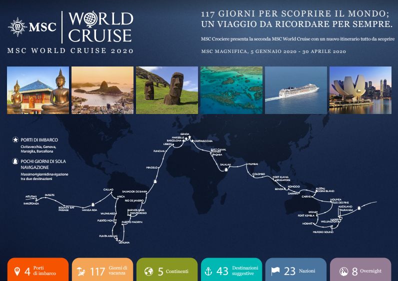MSC Crociere presenta World Cruise: 117 giorni di viaggio, 43 destinazioni, 5 continenti