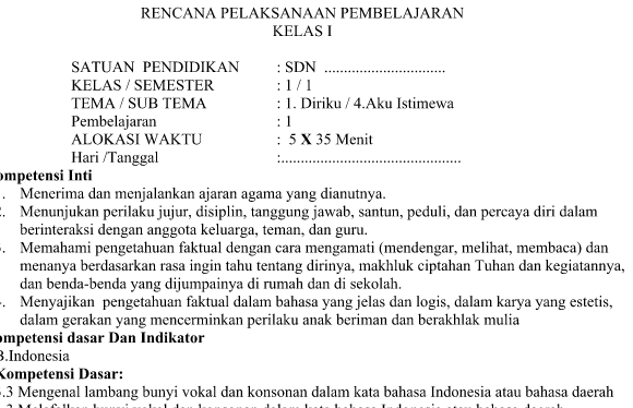 RPP Kurikulum 2013 SD Kelas 1 Revisi Tahun 2016 Tema 1 Sub Tema 4 Pembelajaran 1 RPP Kurikulum 2013 SD Kelas 1 Revisi Tahun 2016 Tema 1 Sub Tema 4 Pembelajaran 1