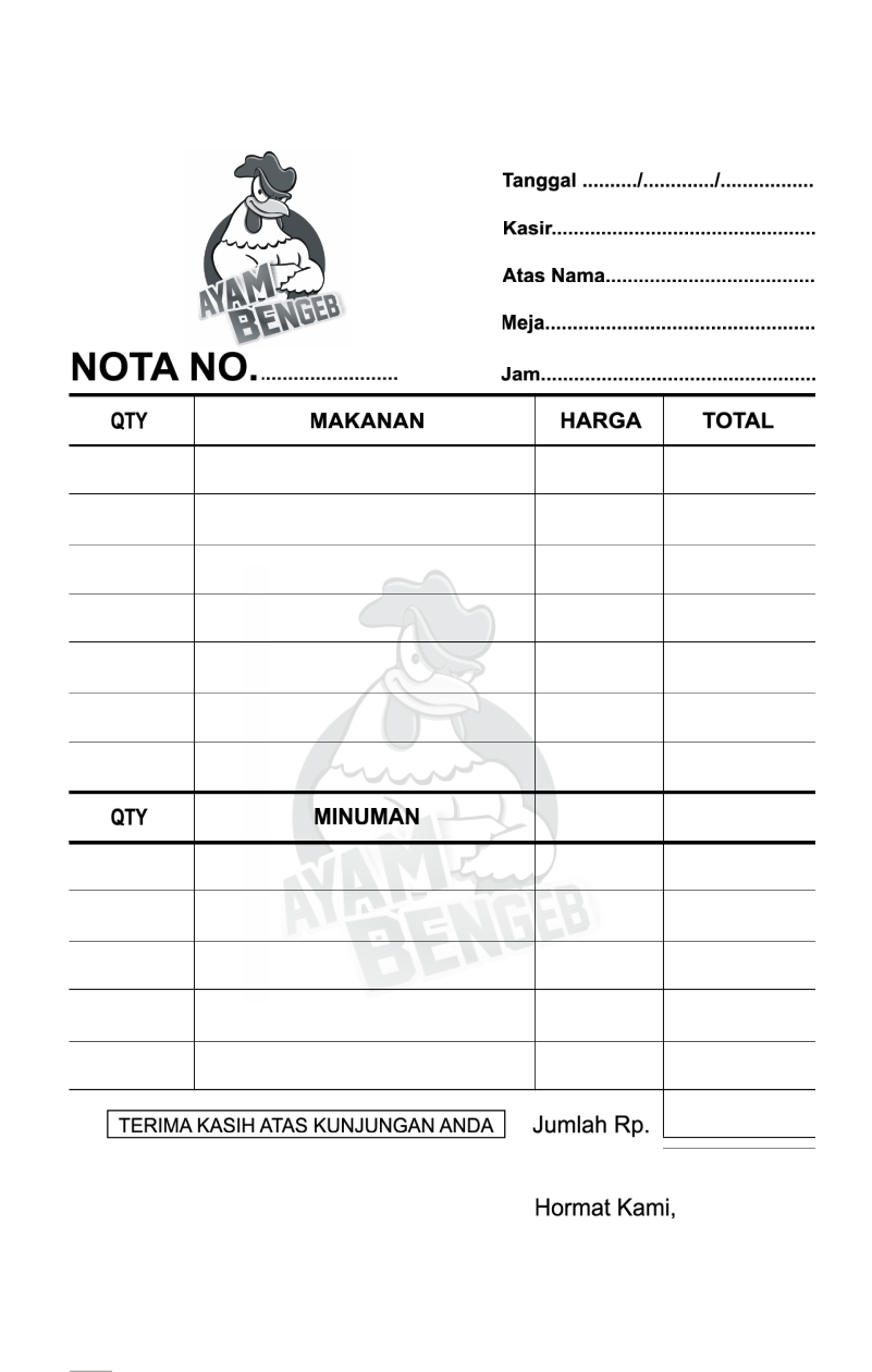 Template Nota Rumah Makan