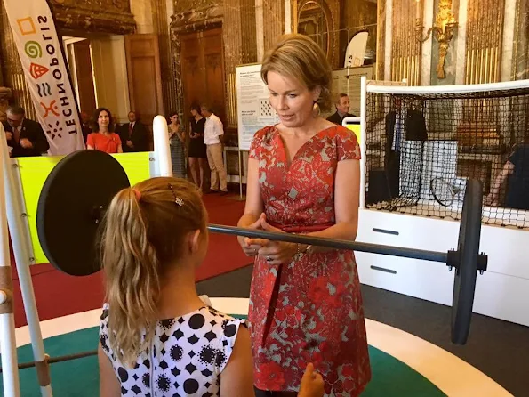 King Philippe and Queen Mathilde visited the exhibition of science and culture at Royal Palace Queen Mathilde wore Paule Ka dress