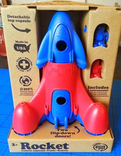 Green Toys recycled plastic toy rocket ship and astronauts