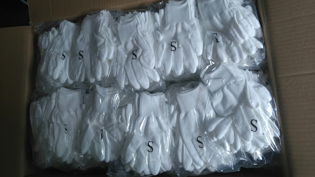 Găng tay PU phủ ngón trắng Hàn Quốc